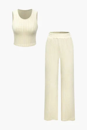 Basic Solid Knit Tank Top And High Waist Pants Set>MICAS Online