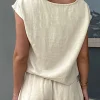 Basic Solid Linen Casual Shorts Set>MICAS Clearance