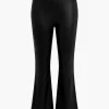 Basic Solid Pu Leather High-Waisted Flared Trousers>MICAS Clearance