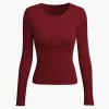 Basic Solid Round Neck Ribbed Long-Sleeve Top>MICAS New