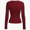 Basic Solid Round Neck Ribbed Long-Sleeve Top>MICAS New