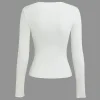Basic Solid Round Neck Ribbed Long-Sleeve Top>MICAS New