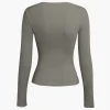 Basic Solid Round Neck Ribbed Long-Sleeve Top>MICAS New
