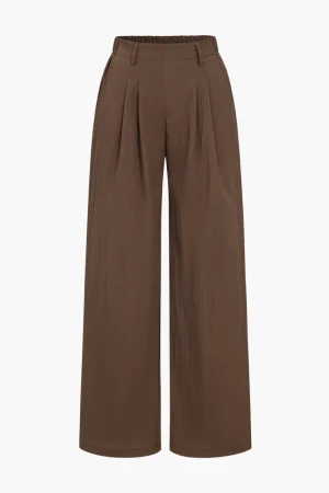 Basic Solid Ruched Wide Leg Trousers>MICAS Discount