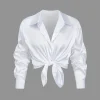 Basic Solid Satin Long-Sleeve Shirt>MICAS Sale