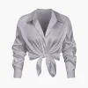 Basic Solid Satin Long-Sleeve Shirt>MICAS Sale