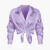 Basic Solid Satin Long-Sleeve Shirt>MICAS Sale