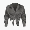 Basic Solid Satin Long-Sleeve Shirt>MICAS Sale