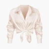 Basic Solid Satin Long-Sleeve Shirt>MICAS Sale