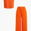 Basic Solid Sleeveless Top And Straight Leg Pants Set>MICAS Hot