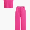 Basic Solid Sleeveless Top And Straight Leg Pants Set>MICAS Hot