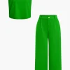 Basic Solid Sleeveless Top And Straight Leg Pants Set>MICAS Hot
