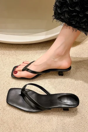 Basic Square Toe Thong Heeled Sandals>MICAS Outlet