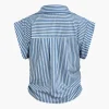 Basic Stripe Print Cap Sleeve Button Shirt>MICAS Hot