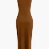 Basic V-neck Sleeveless Maxi Dress And Hooded Crop Sweatshirt Set>MICAS Fashion