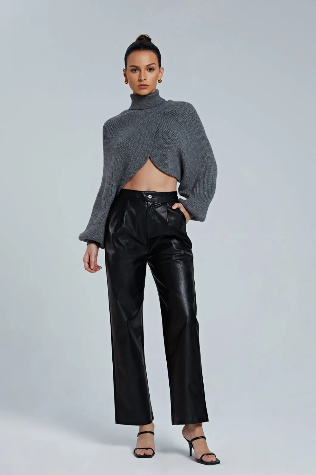 Batwing Sleeve Turtleneck Crop Sweater>MICAS Online