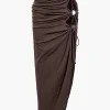 Bead Detail Cut Out Ruched Split Maxi Skirt>MICAS Outlet