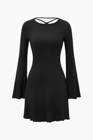 Bell Sleeve Back Lace Up Detail Mini Dress>MICAS Clearance
