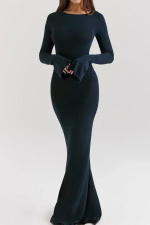 Bell Sleeve Backless Long Sleeve Maxi Dress>MICAS Sale