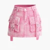 Belt Detail Flap Pocket Denim Mini Skirt>MICAS Clearance