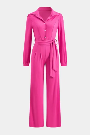 Belted Button Long Sleeve Jumpsuit>MICAS Sale