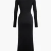 Body Print Turtle Neck Long Sleeve Maxi Dress>MICAS Clearance