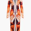 Bohemian Print V-Neck Long Sleeve Maxi Dress>MICAS New