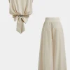 Bow Back Round Neck Short Sleeve Top And Wide Leg Pants Set>MICAS New