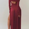 Bow Off Shoulder Long Sleeve Maxi Dress>MICAS Sale