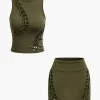 Braided Cut Out Round Neck Tank Top And Skirt Set>MICAS Sale