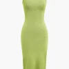 Braided Tie Slip Slit Knit Midi Dress>MICAS Outlet
