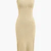 Braided Tie Slip Slit Knit Midi Dress>MICAS Outlet