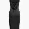 Braided Tie Slip Slit Knit Midi Dress>MICAS Outlet