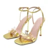 Butterfly Metallic Cut Out Open Toe High Heels>MICAS New