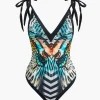 Butterfly Pattern Tummy Control One-Piece Swimsuit And Cover Up Set>MICAS Clearance