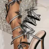 Butterfly Rhinestone Square Toe High Heels>MICAS Online