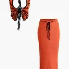 Butterfly Tie Halter Tank Top And Tassel Midi Skirt Set>MICAS Outlet