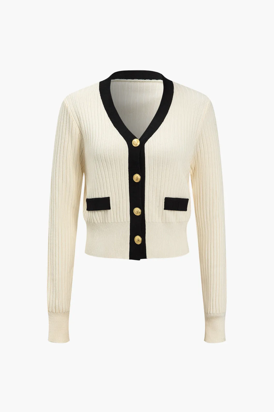 Button Color Block Sweater Long-Sleeve Top>MICAS Sale