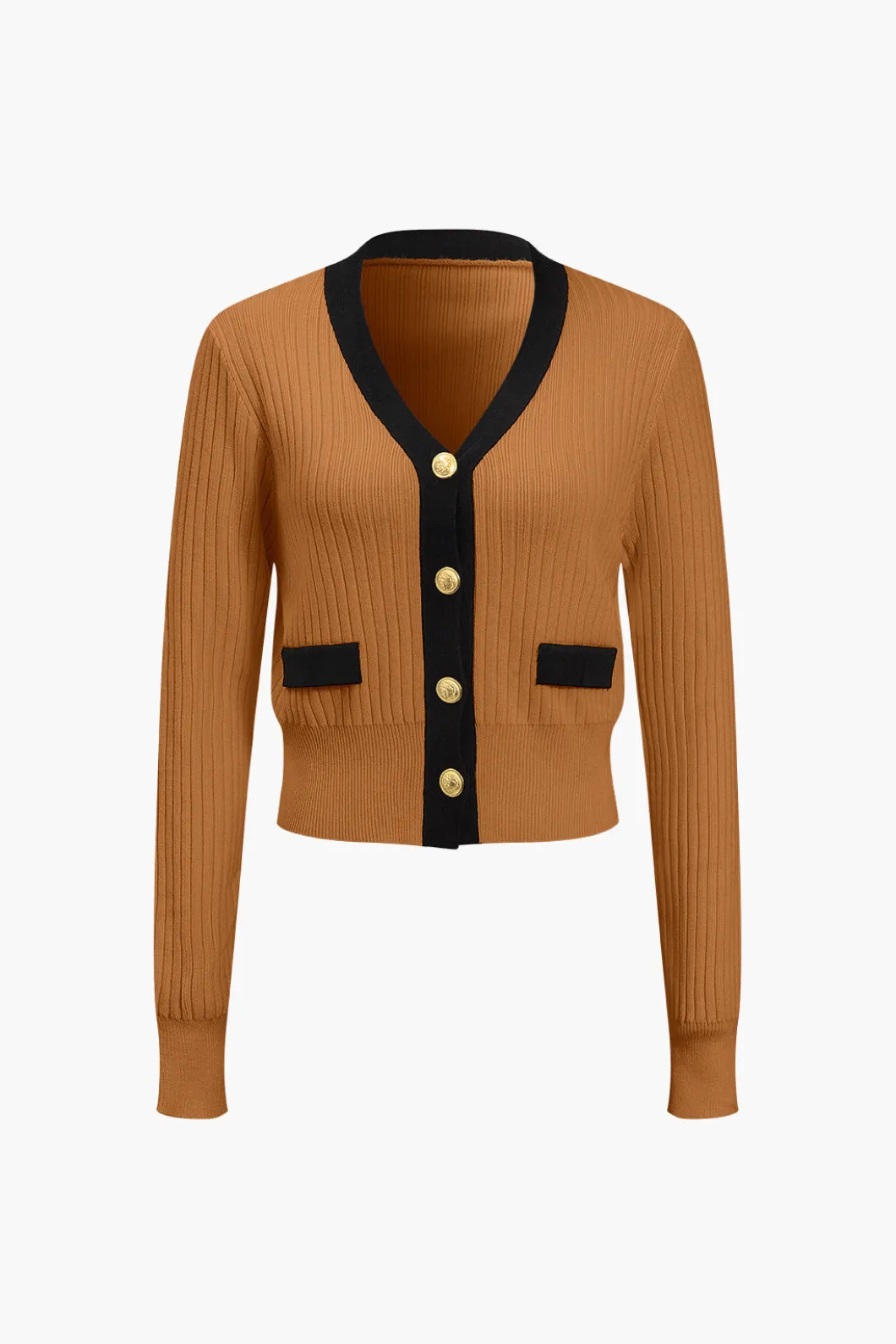 Button Color Block Sweater Long-Sleeve Top>MICAS Sale