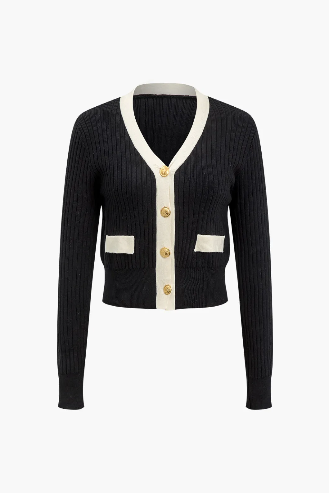 Button Color Block Sweater Long-Sleeve Top>MICAS Sale