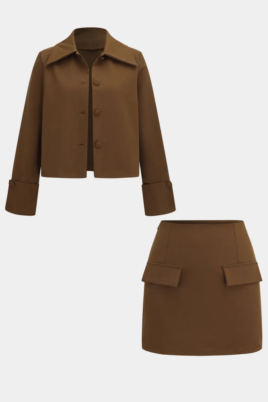 Button Detail Fake Pocket Skirt Set>MICAS Online