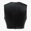 Button Detail Twist Front Faux Leather Crop Tank Top>MICAS New