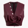 Button Detail Twist Front Faux Leather Crop Tank Top>MICAS New