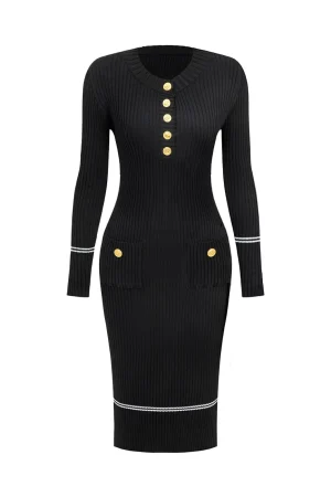 Button Knit Tie-Up Pocket Sweater Dress>MICAS Outlet