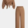 Button Long Sleeve Shirt And Wide Leg Trousers Set>MICAS Fashion
