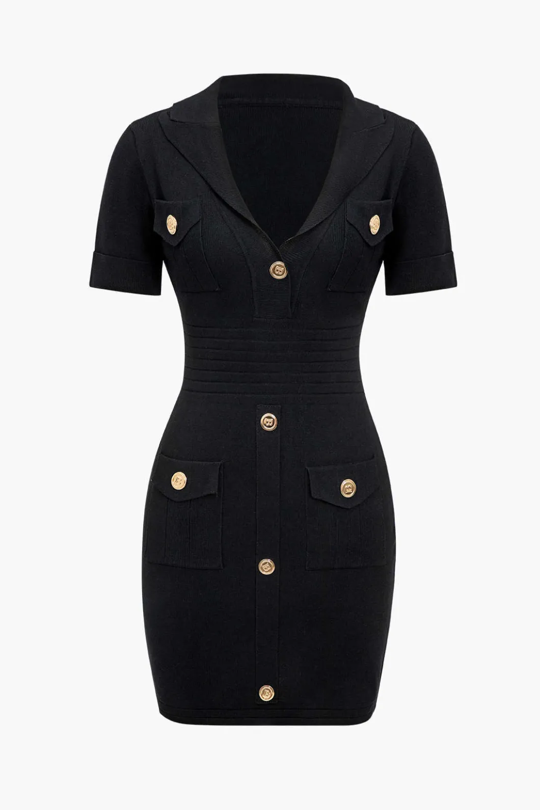 Button Pocket V-Neck Midi Dress>MICAS Best