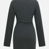 Button V-Neck Long Sleeve Mini Dress>MICAS Discount