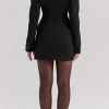 Button V-Neck Pocket Long Sleeve Mini Dress>MICAS Online