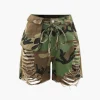 Camo Destroyed Cargo Shorts>MICAS Fashion