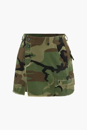 Camo Frayed Hem Cargo Skirt>MICAS Best
